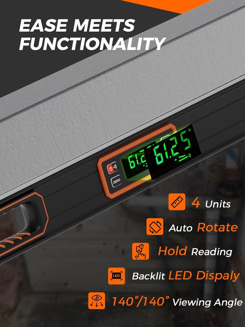 Mecurate 48-Inch Digital Level, Professional Smart Precision Torpedo Level Tool, Bright LCD Display, Audible Alerts, Magnetic Bottom, Dust Water Resistant, with Carrying Case - Image 3